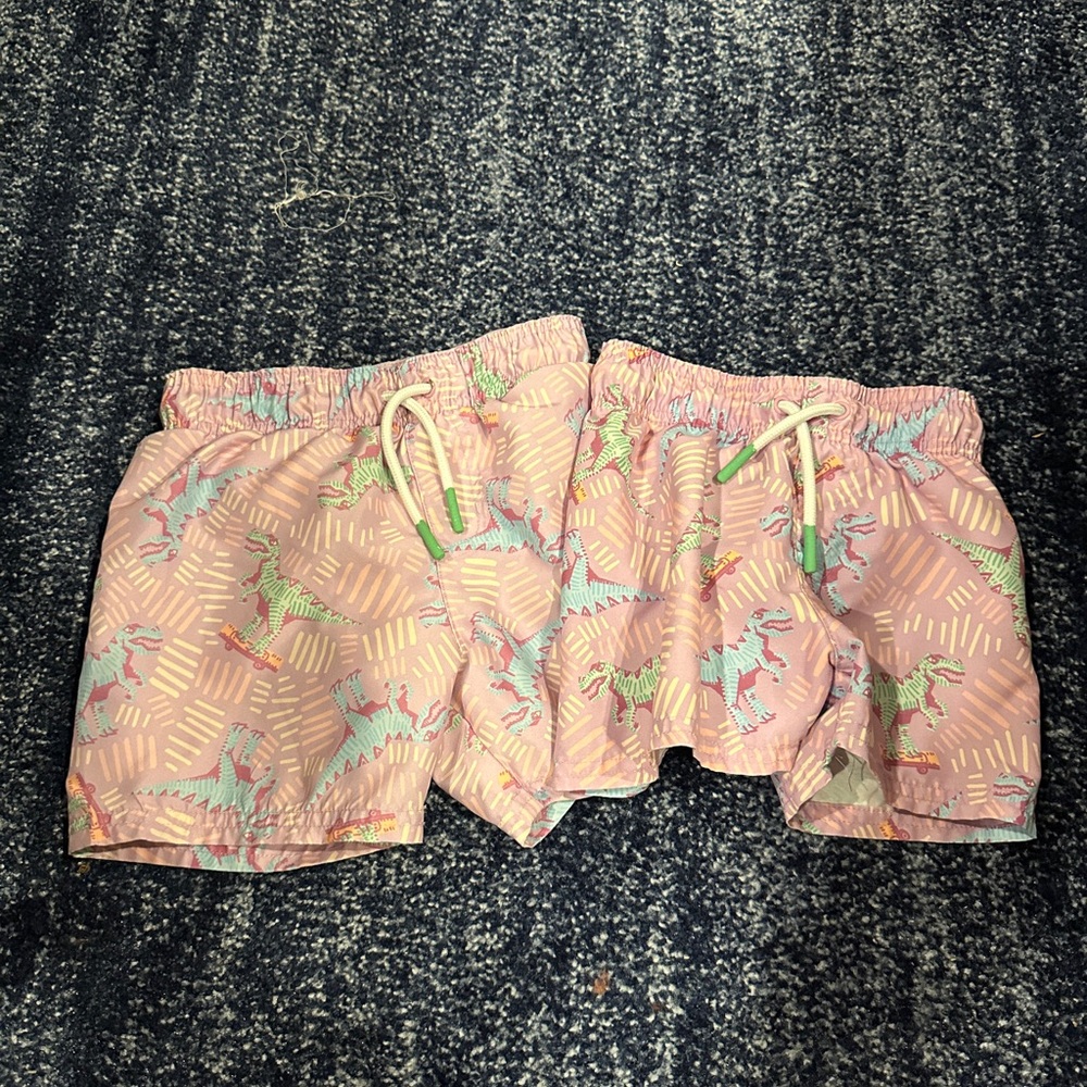 Cat & Jack Matching Purple Dino Print Swim Shorts Bundle - size 12M and 3T